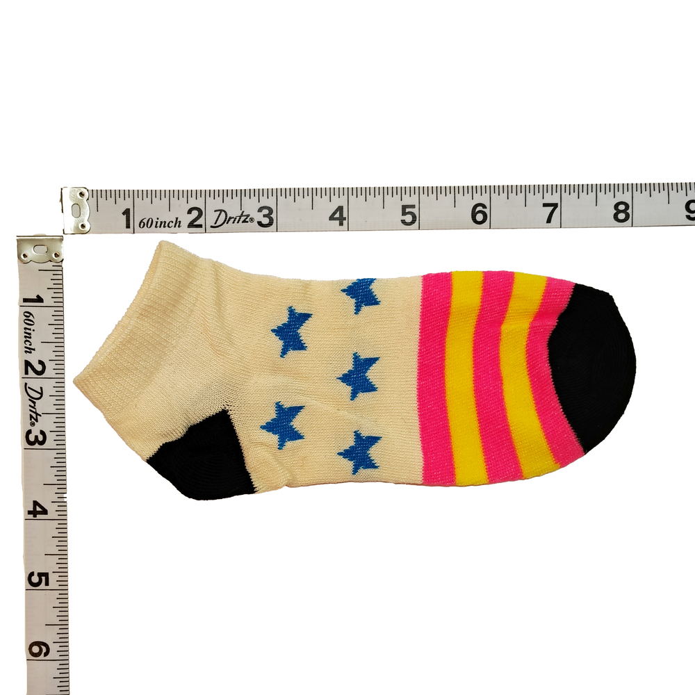 5 Pairs Tutuanna Socks - White with Stars and Pink & Yellow Stripes